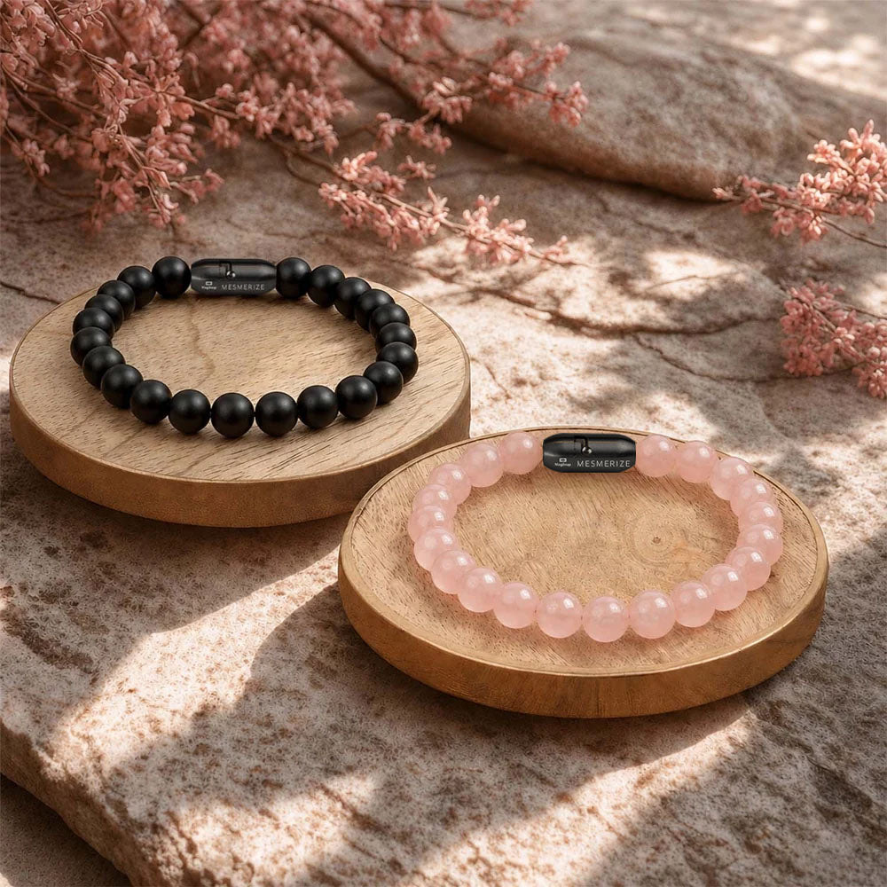 Onyx & Rose Quartz Natural Stone Couple Bracelet with Magsnap 2