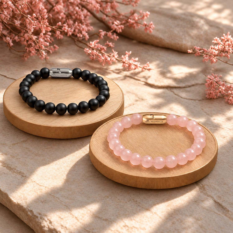 Onyx & Rose Quartz Natural Stone Couple Bracelet with Magsnap 4