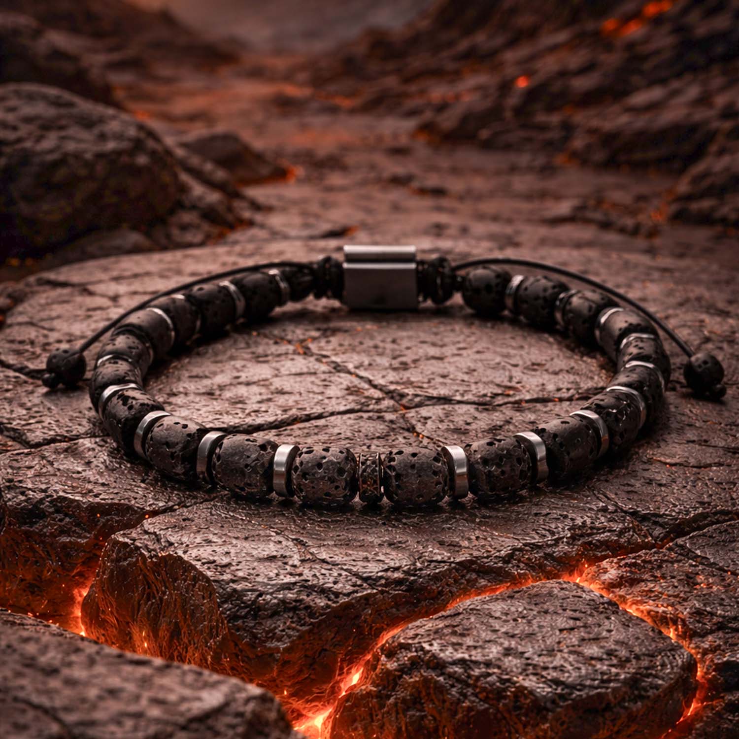 Orion Lava Silver Adjustable Natural Stone Bracelet