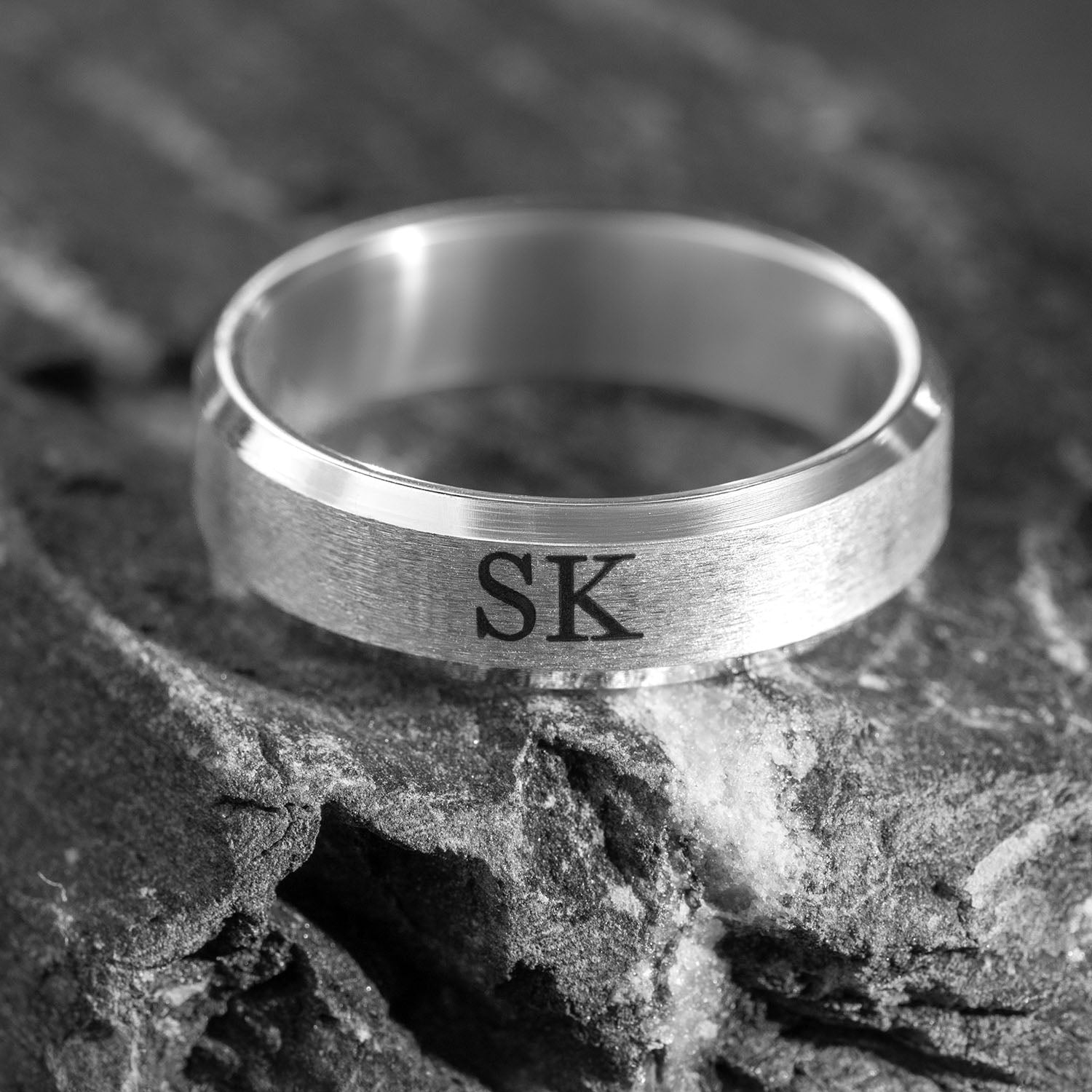 Personalised Silver Beveled Ring