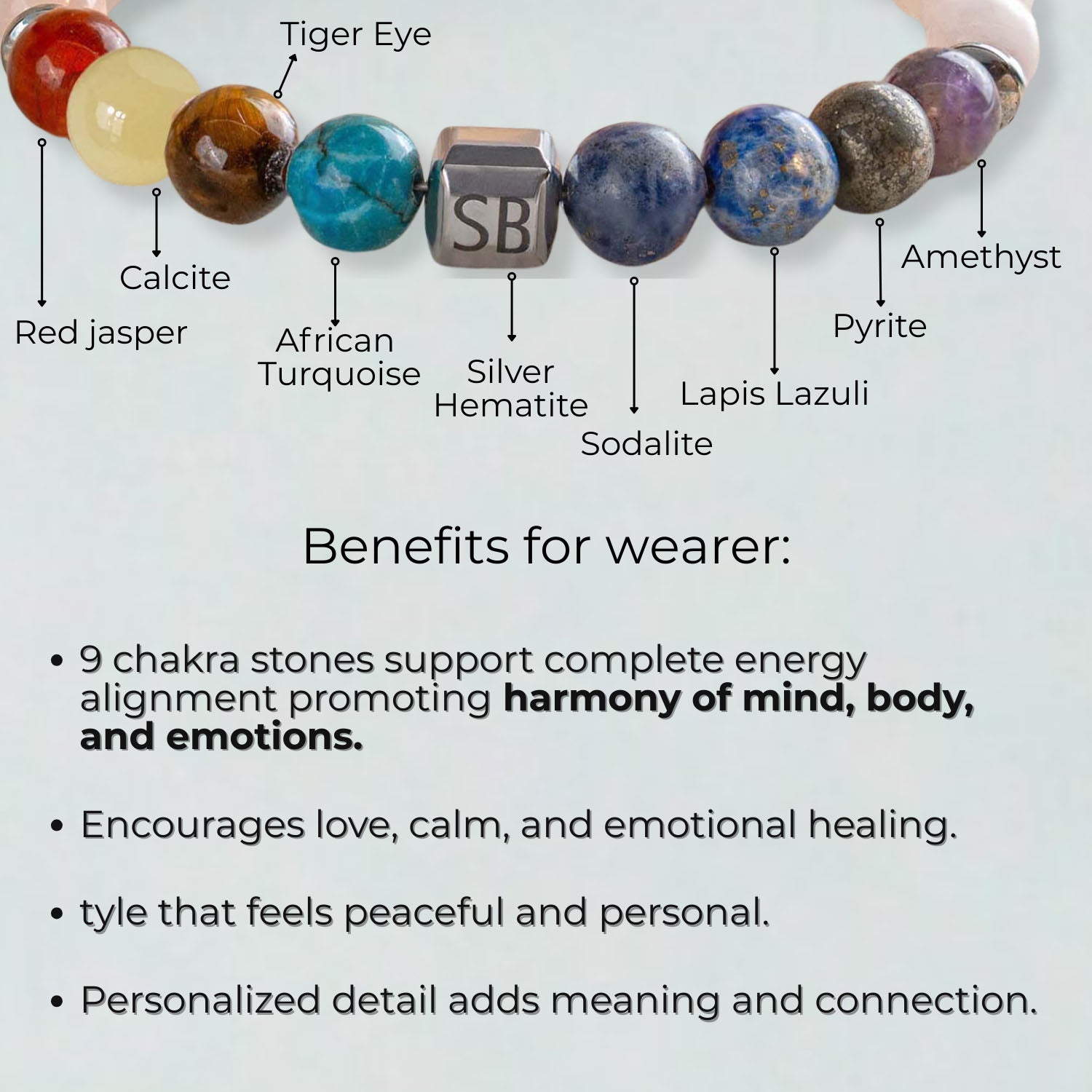 Non-Personalised Solace Rose Quartz 9 Chakra Natural Stone Bracelet with Magsnap 2