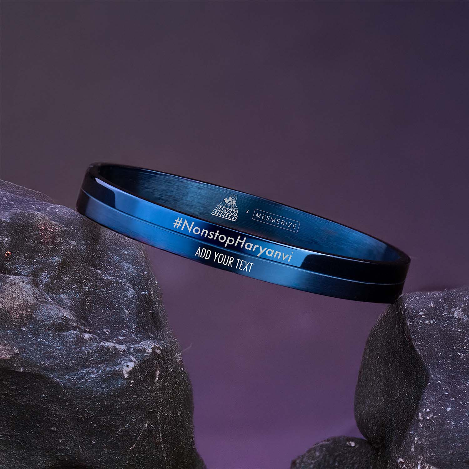 Personalised #NonStop Haryanvi Dual Finish Kada Bracelet Blue