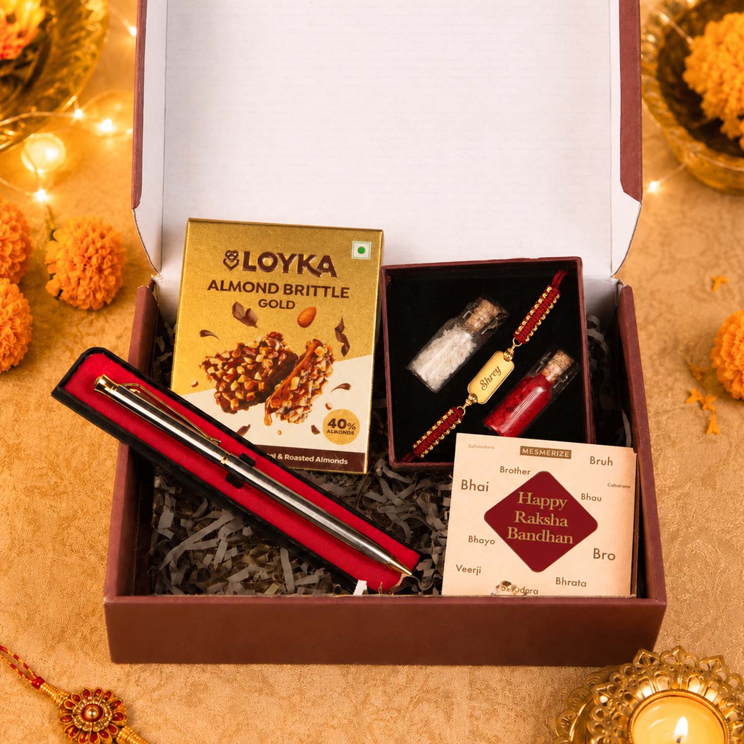 Hamper Personalized Hanuman Gada Pure Silver Plated Rakhi