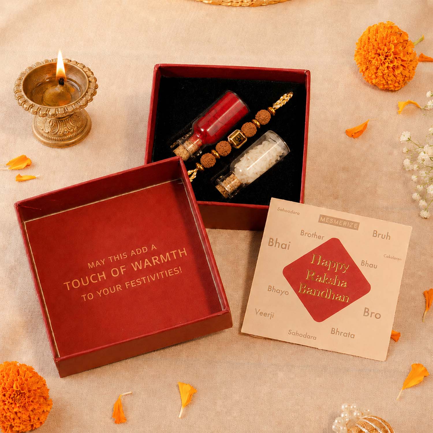 Power Shiv Trishul Rudraksha Natural Stone Rakhi Hamper