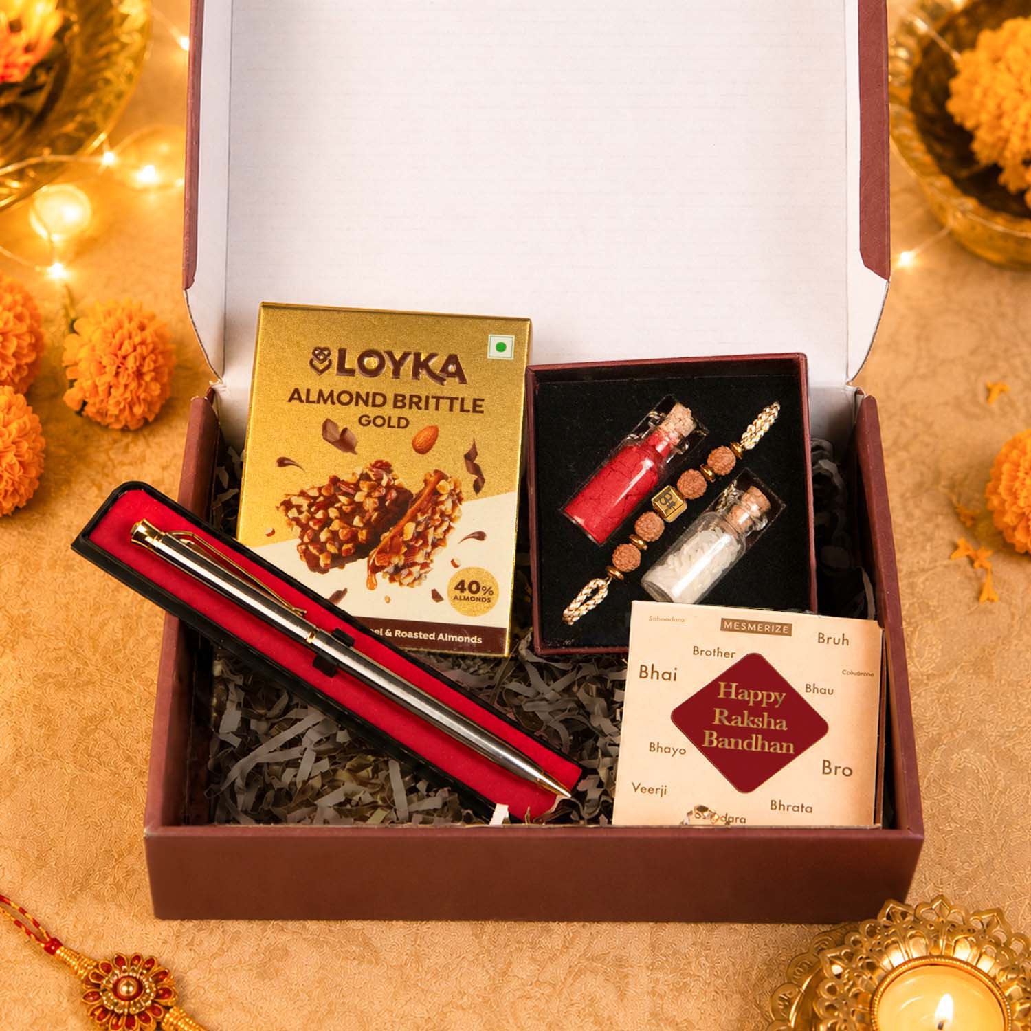 Power Shiv Trishul Rudraksha Natural Stone Rakhi Hamper