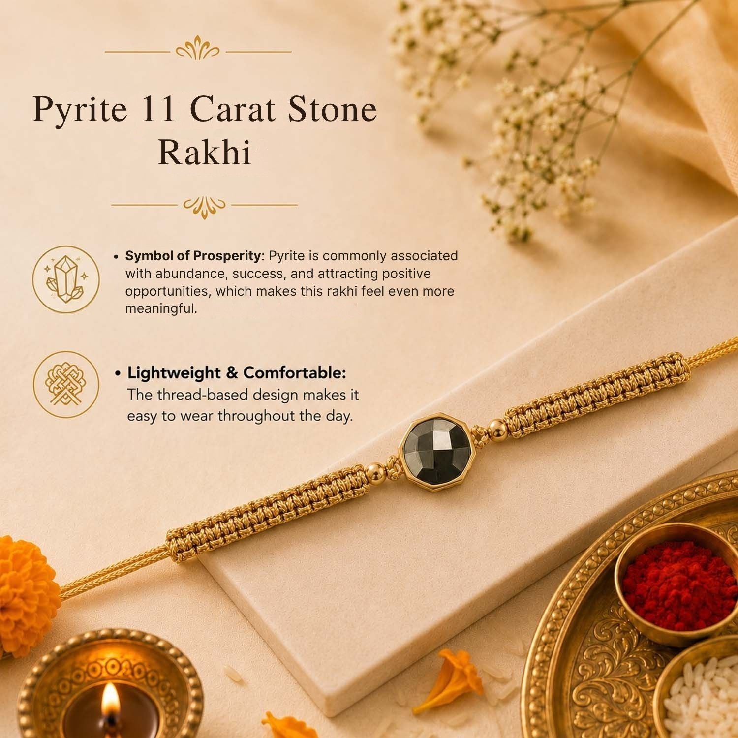 Pyrite 11 Carat Stone Rakhi