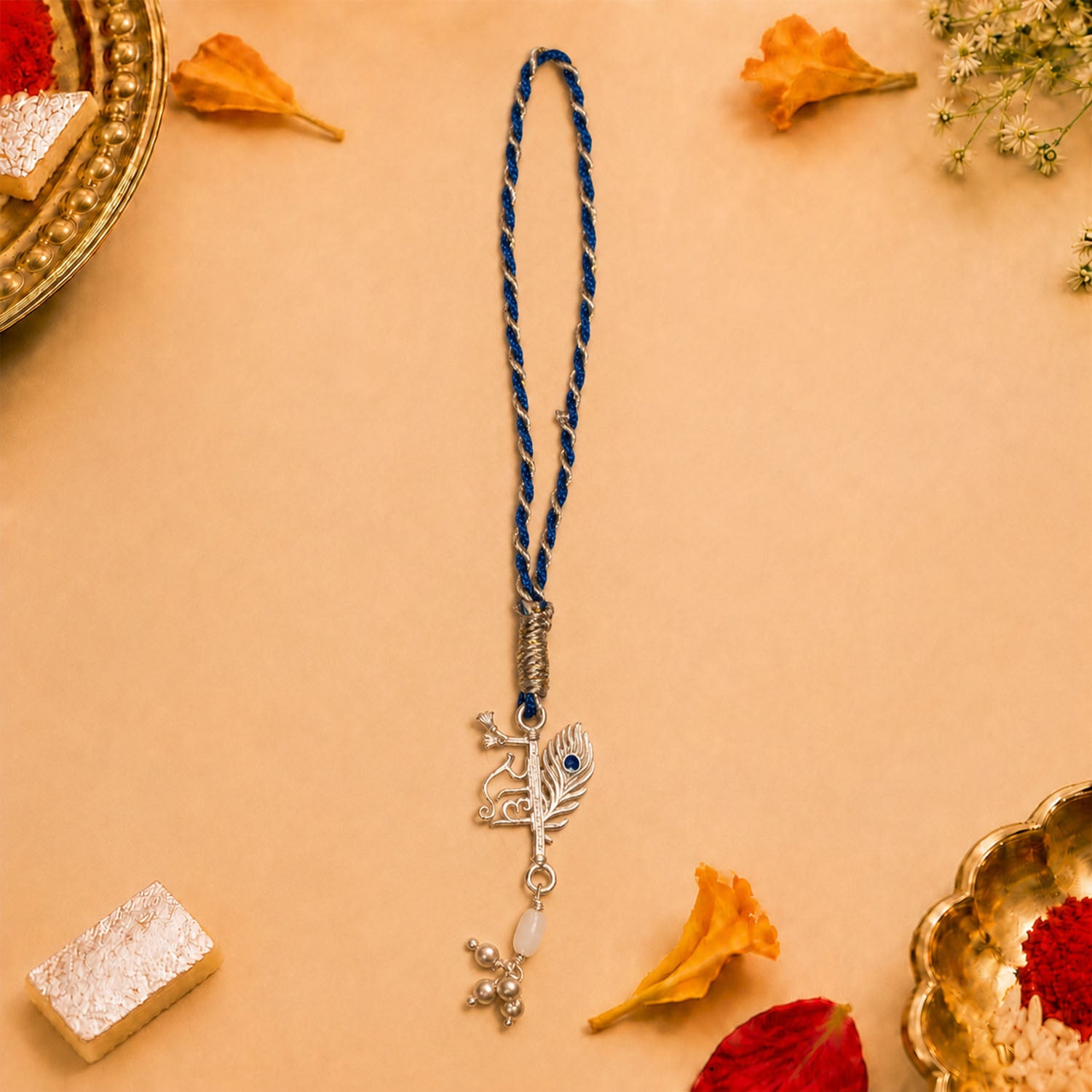 Radha Krishna Silver Plated Lumba Rakhi