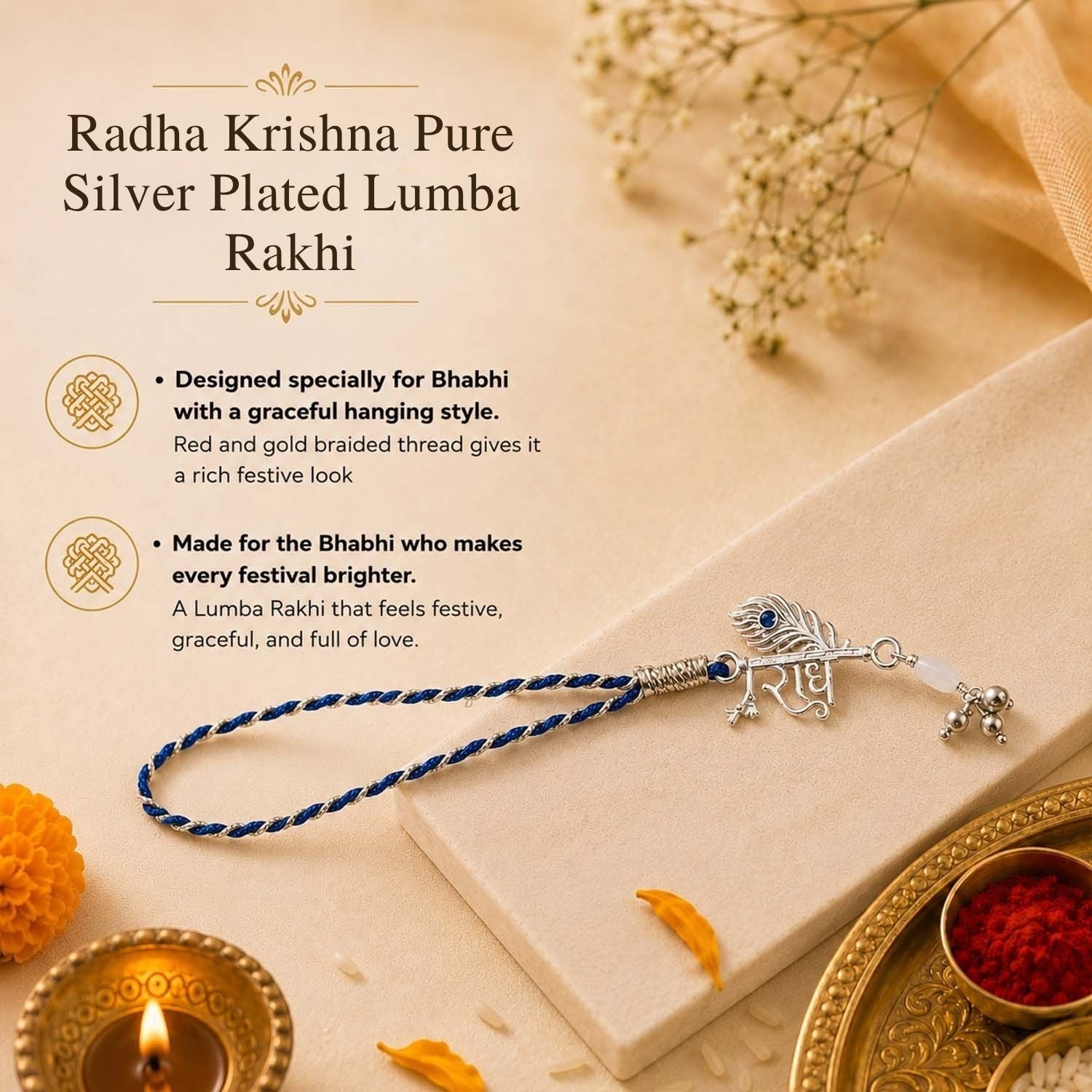 Radha Krishna Silver Plated Lumba Rakhi