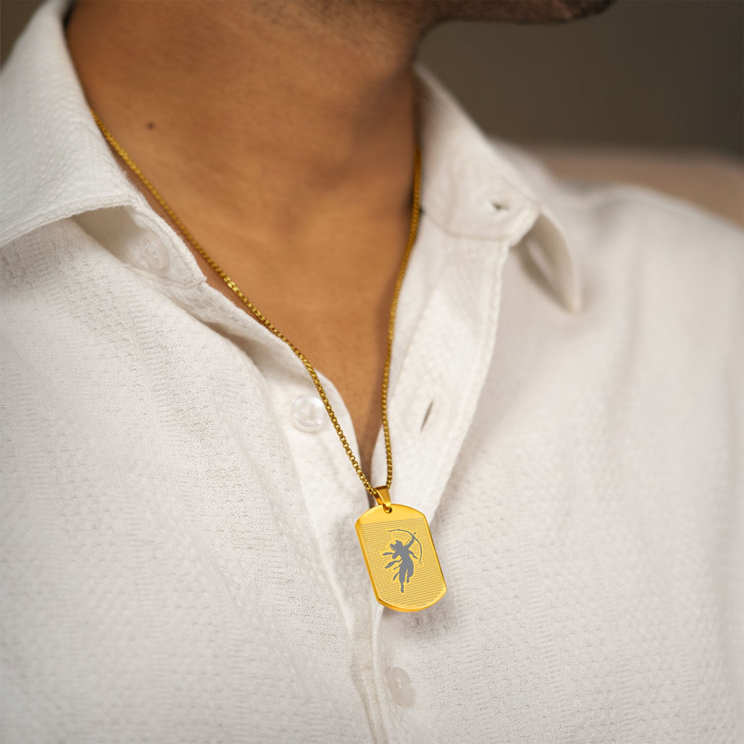 Ram MicroCarved Tag Necklace Gold