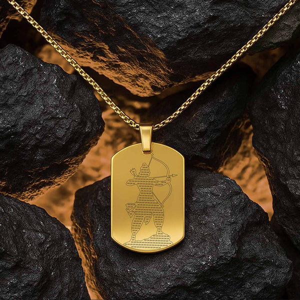 Ram MicroCarved Inlay Tag Necklace Gold