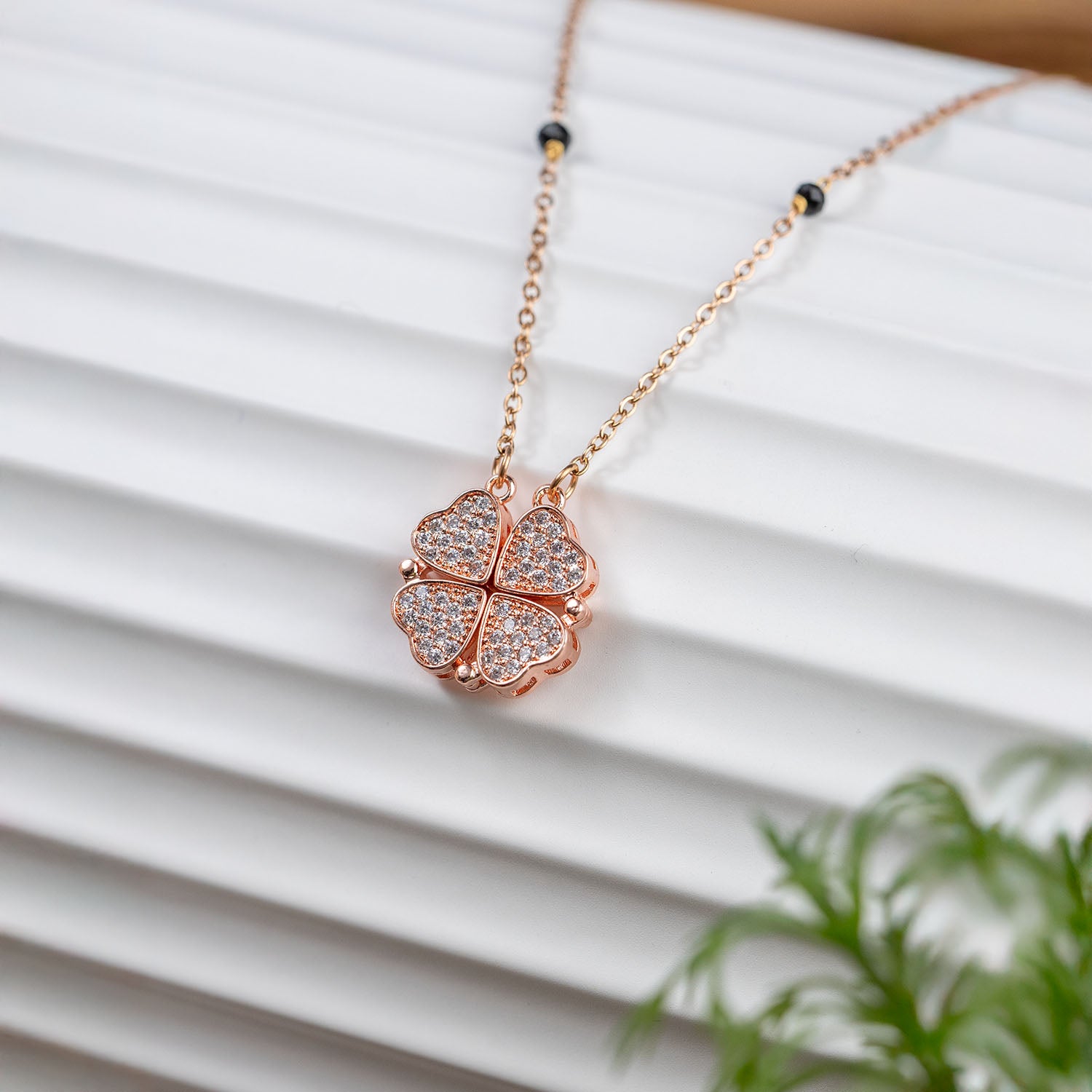 Rose Gold Diamond Clover Heart Mangalsutra