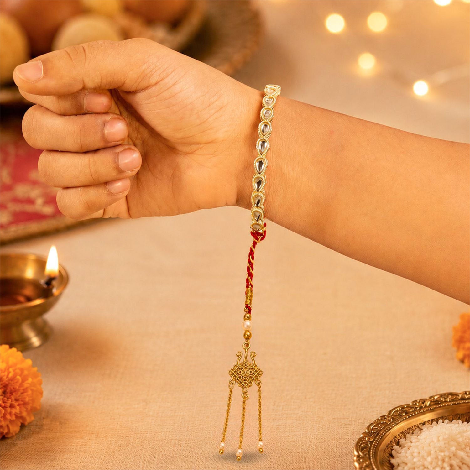 Shakti Silver Plated Lumba Rakhi