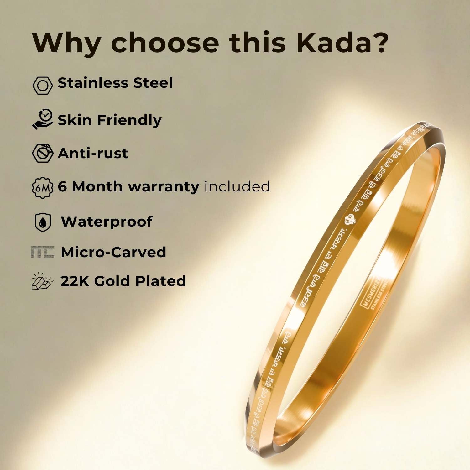 Round Flat 108 Ik Onkar Kada Gold