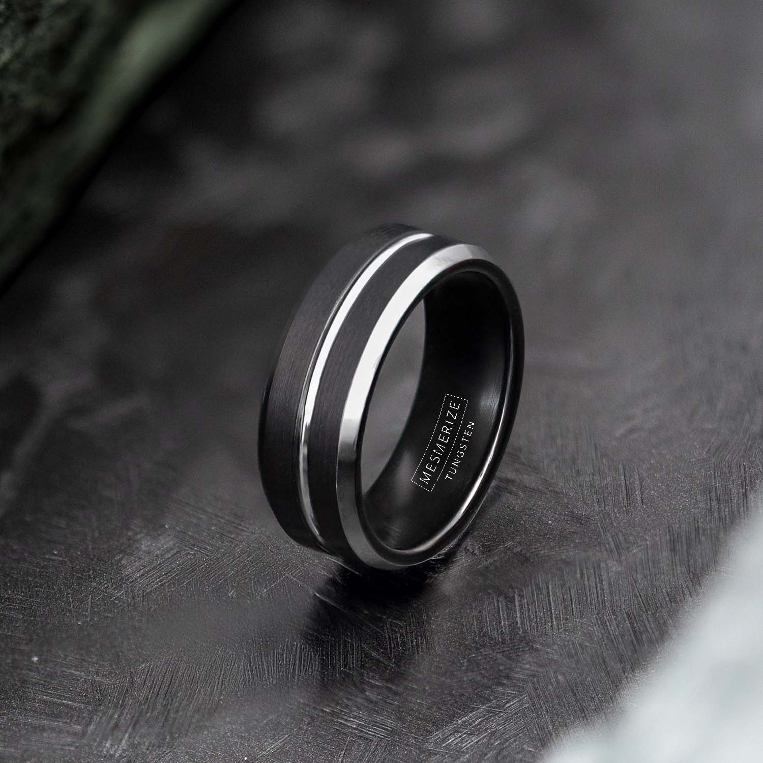 Silver Streak Tungsten Carbide Band Ring