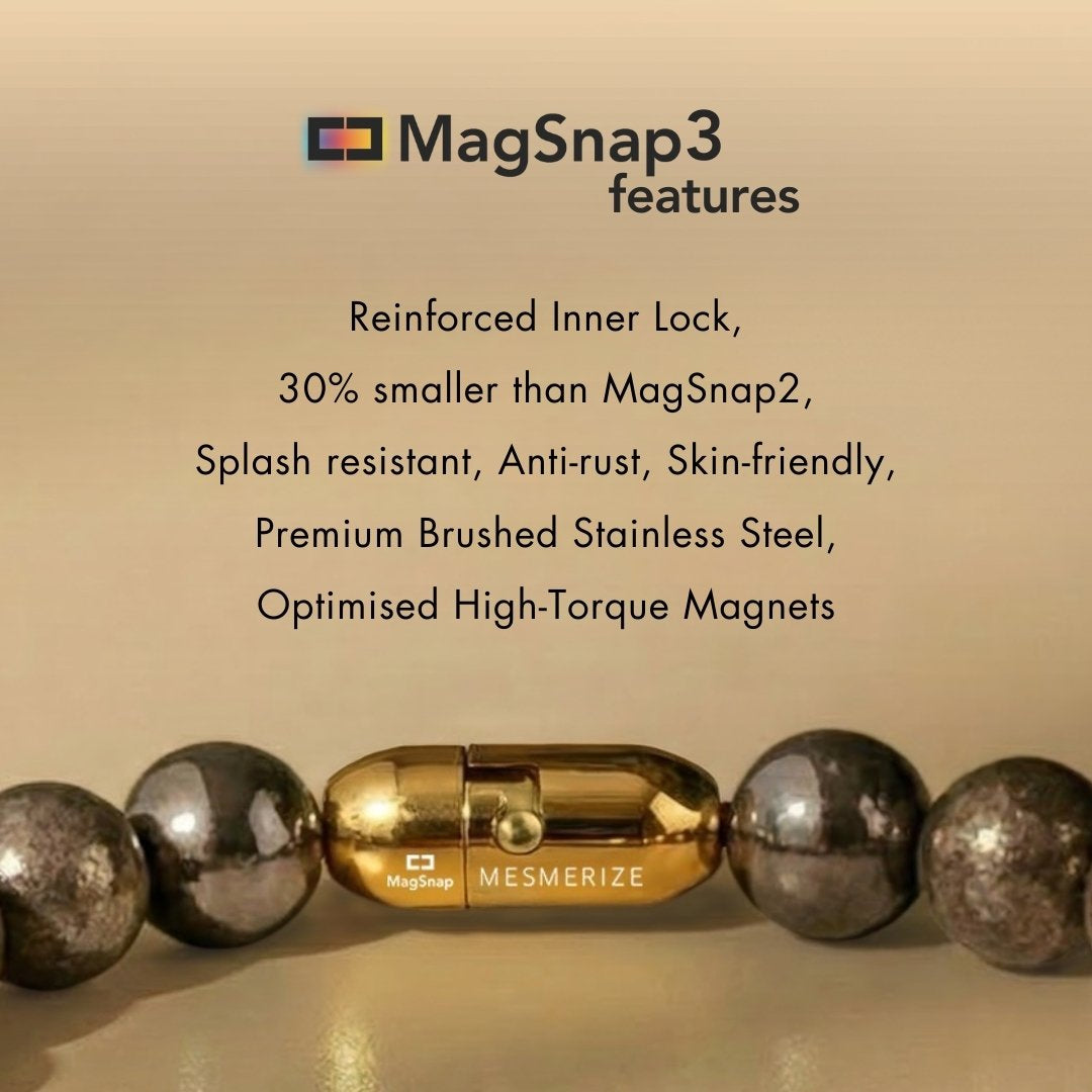 925 Sterling Silver Spiritual Trishul Pyite Natural Stone Bracelet with MagSnap2