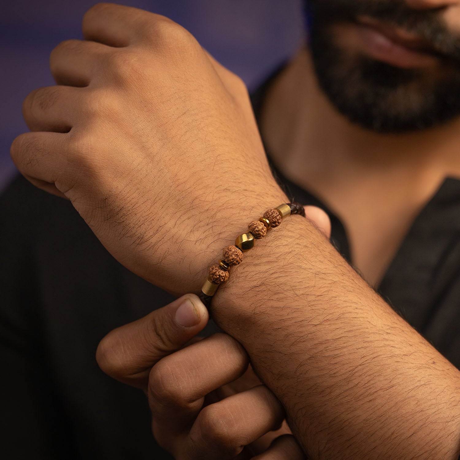 Spiritual Rudraksh Natural Stone NeoLeather Bracelet With MagSnap2