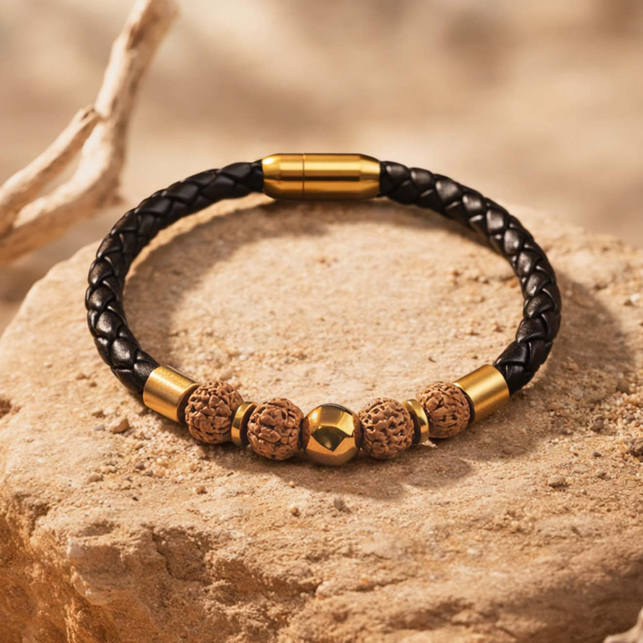 Spiritual Rudraksh Natural Stone NeoLeather Bracelet With MagSnap2