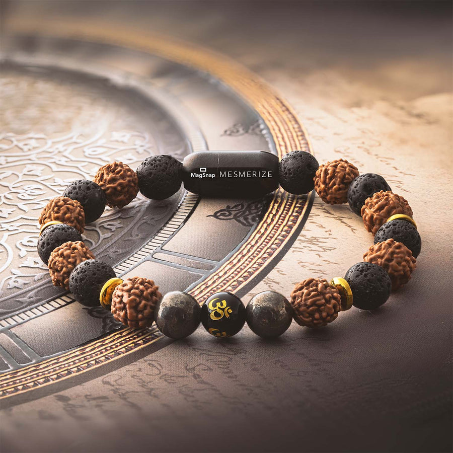 Spiritual Rudraksh Natural Stone Pyrite Om Bracelet