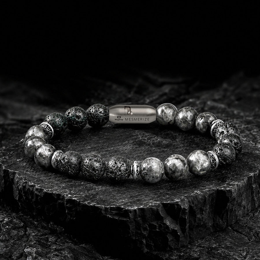 Lava and Larvikite Natural Stone Bracelet with MagSnap
