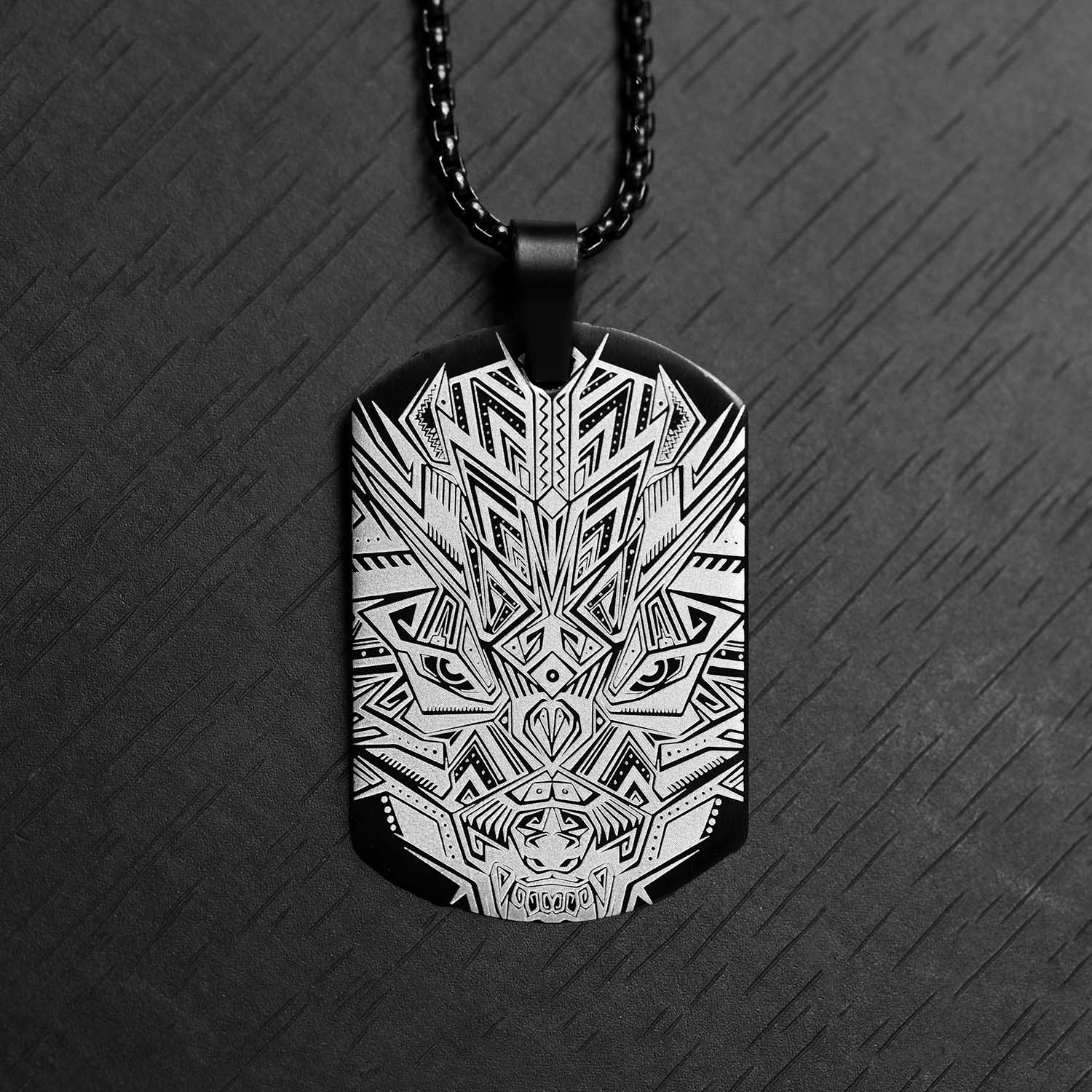 Tribal Dragon Dog Tag Necklace Black