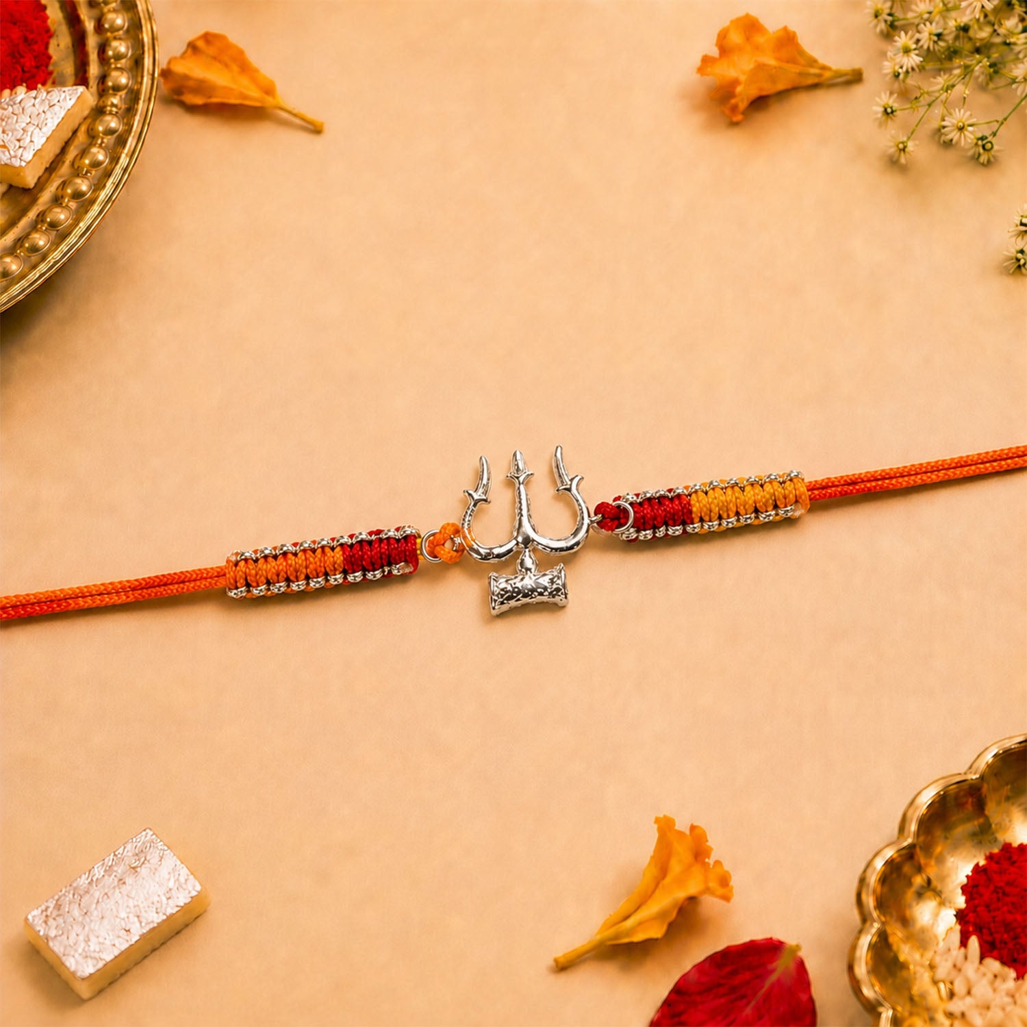 Trishul Pure Silver Plated Rakhi