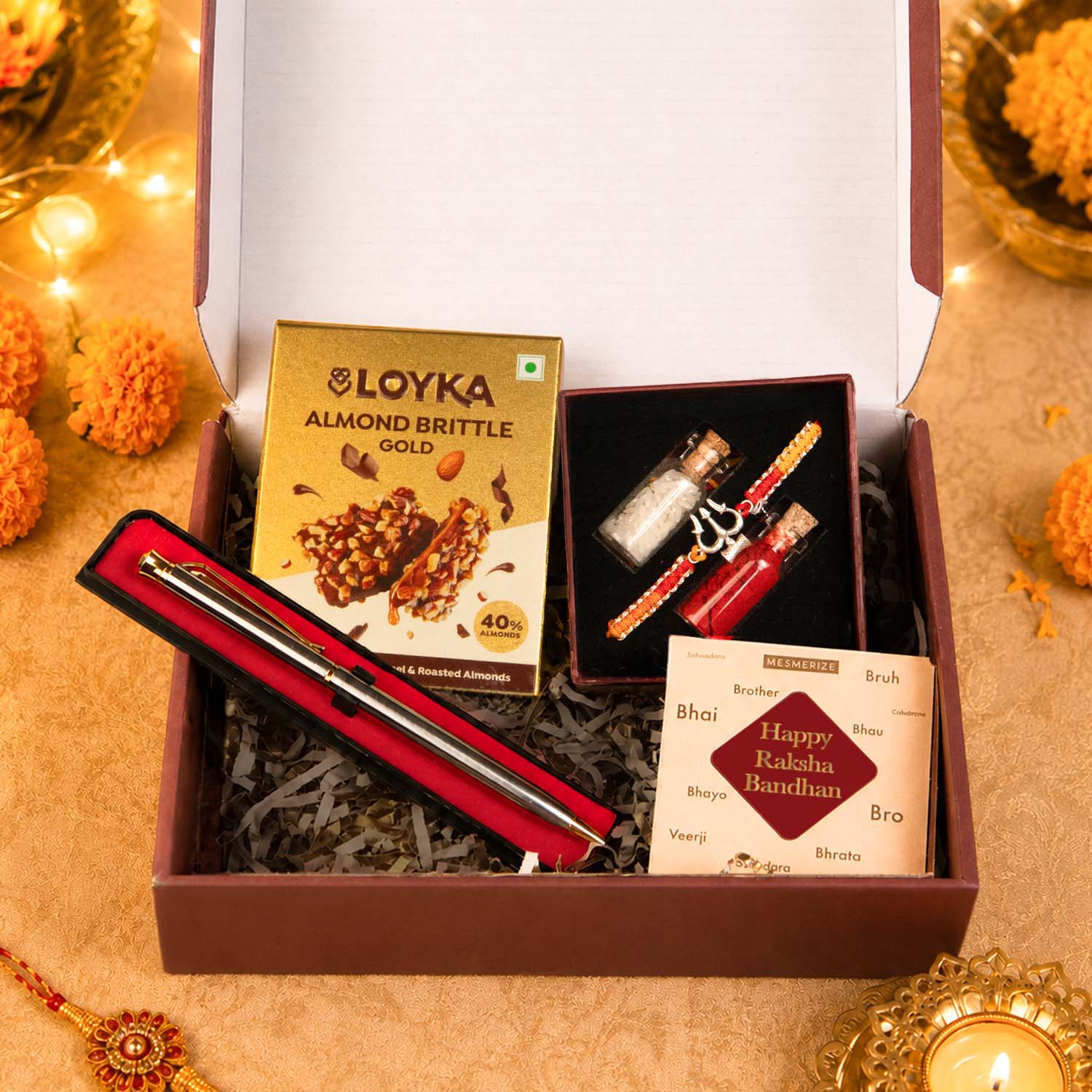 Trishul Pure Silver Plated Rakhi Hamper
