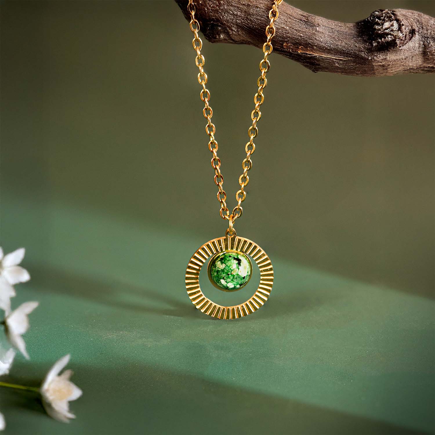 Valentina Pave Gold Necklace with Emerald Stone