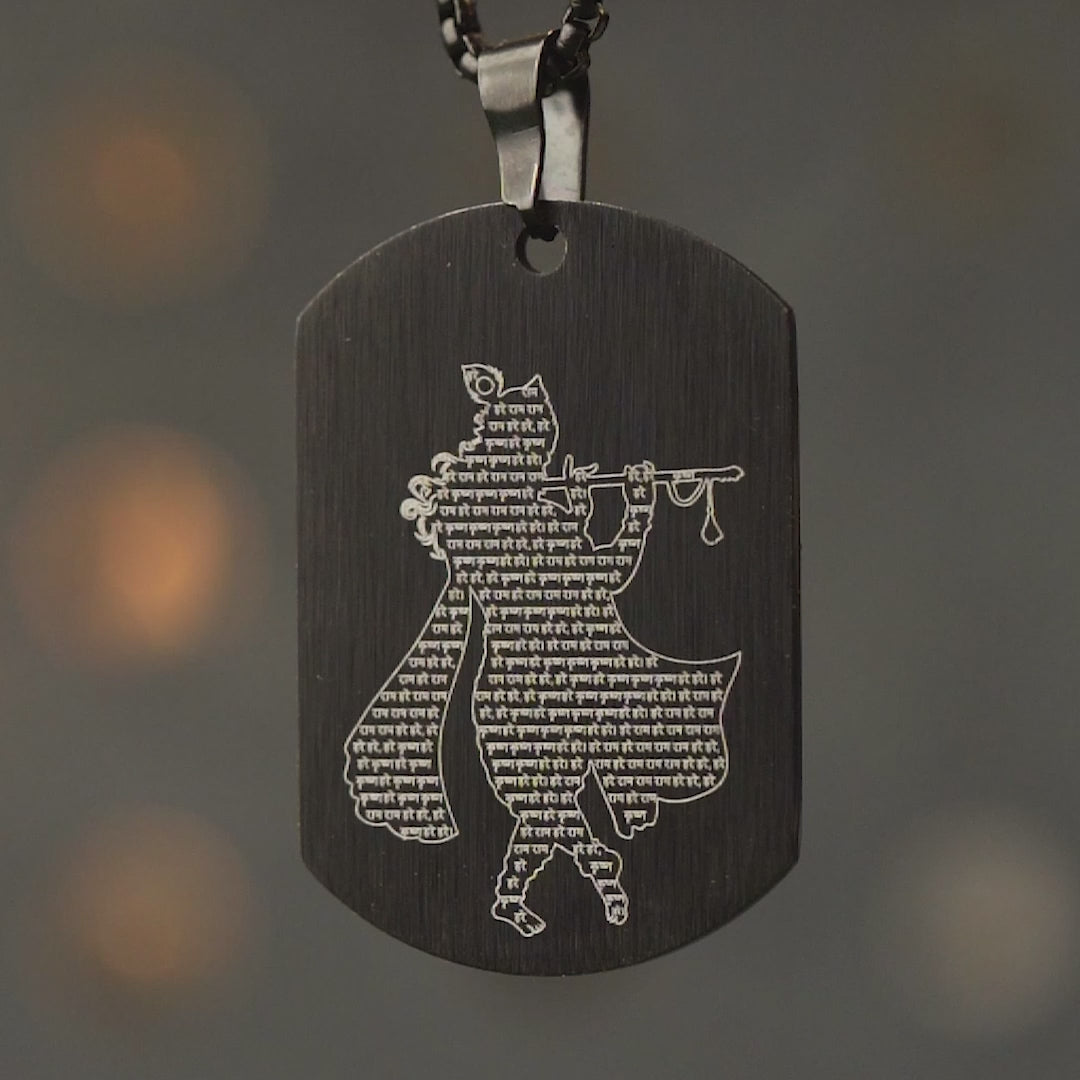 Micro Carved Krishna Tag Necklace Gold