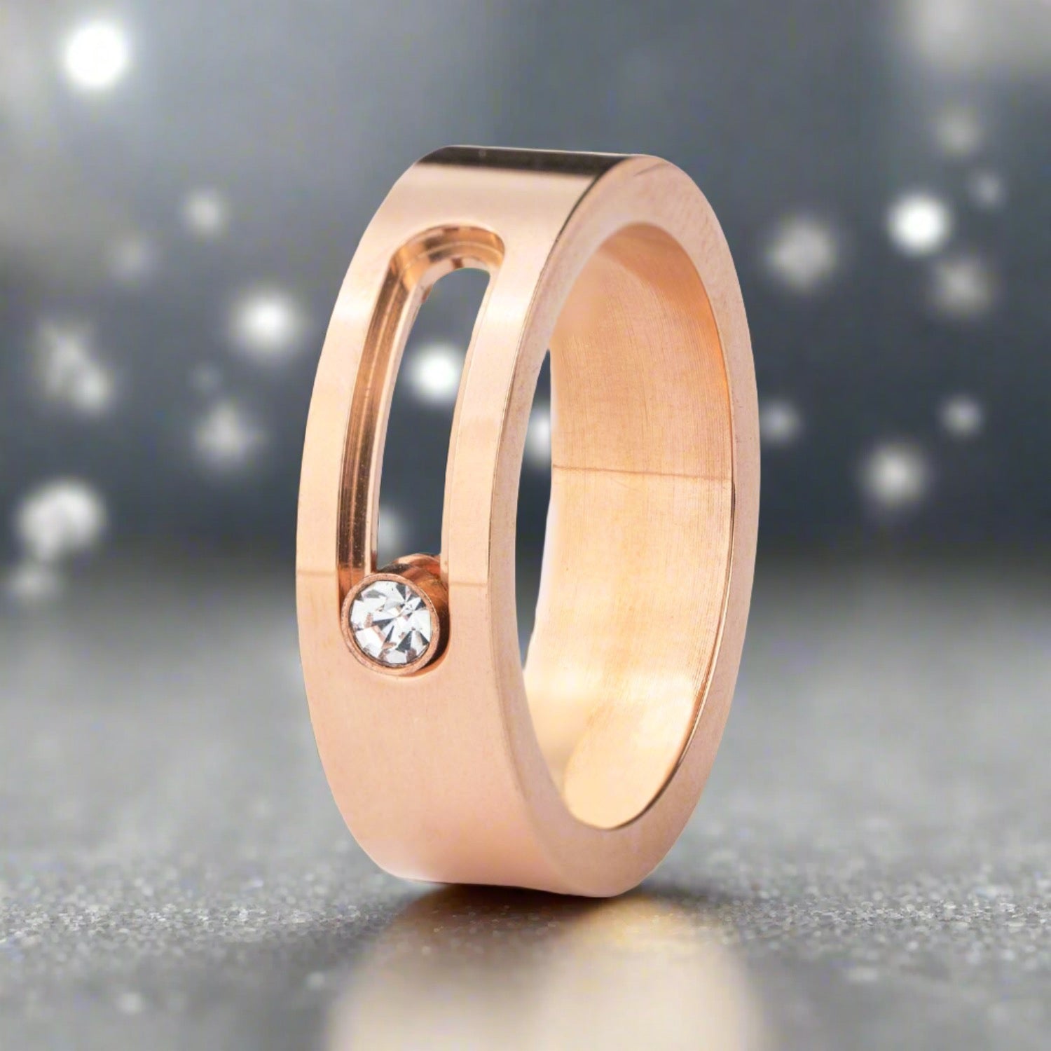 W Premium Jewellery Rose Gold Dancing Diamond Ring